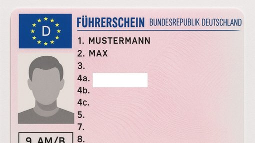 Musterführerschein Grafik eines Deutschen Führerscheins mit anonymer Person und dem Namen: Mustermann Max