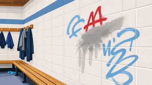 Sachbeschädigung in der Helenenhalle Kritzeleien an einer Wand in einer Umkleidekabine