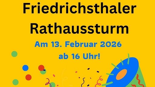 Buntes Plakat mit Luftschlangen und Konfetti zwecks Einladung zum Rathaussturm